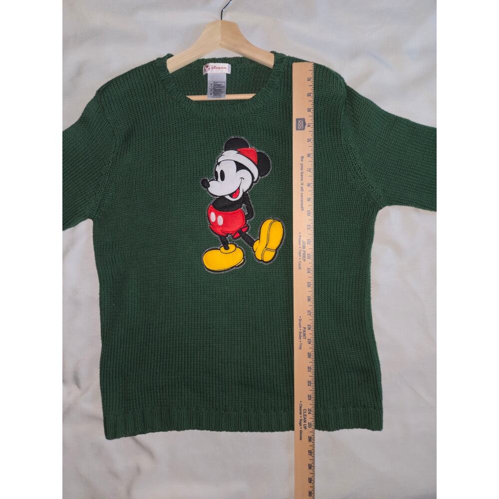 Vintage Disney Mickey Mouse Festive Sweater Green Cotton Blend M Park Style Knit - Picture 11 of 11